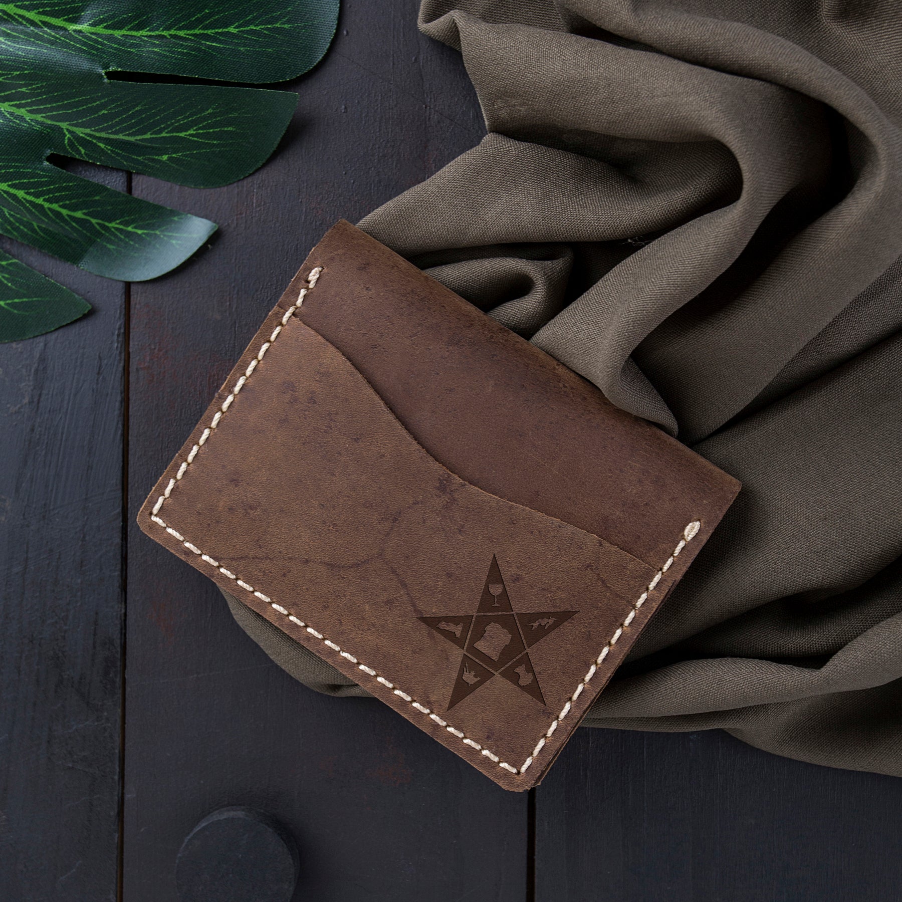 OES Wallet - Brown Leather - Bricks Masons