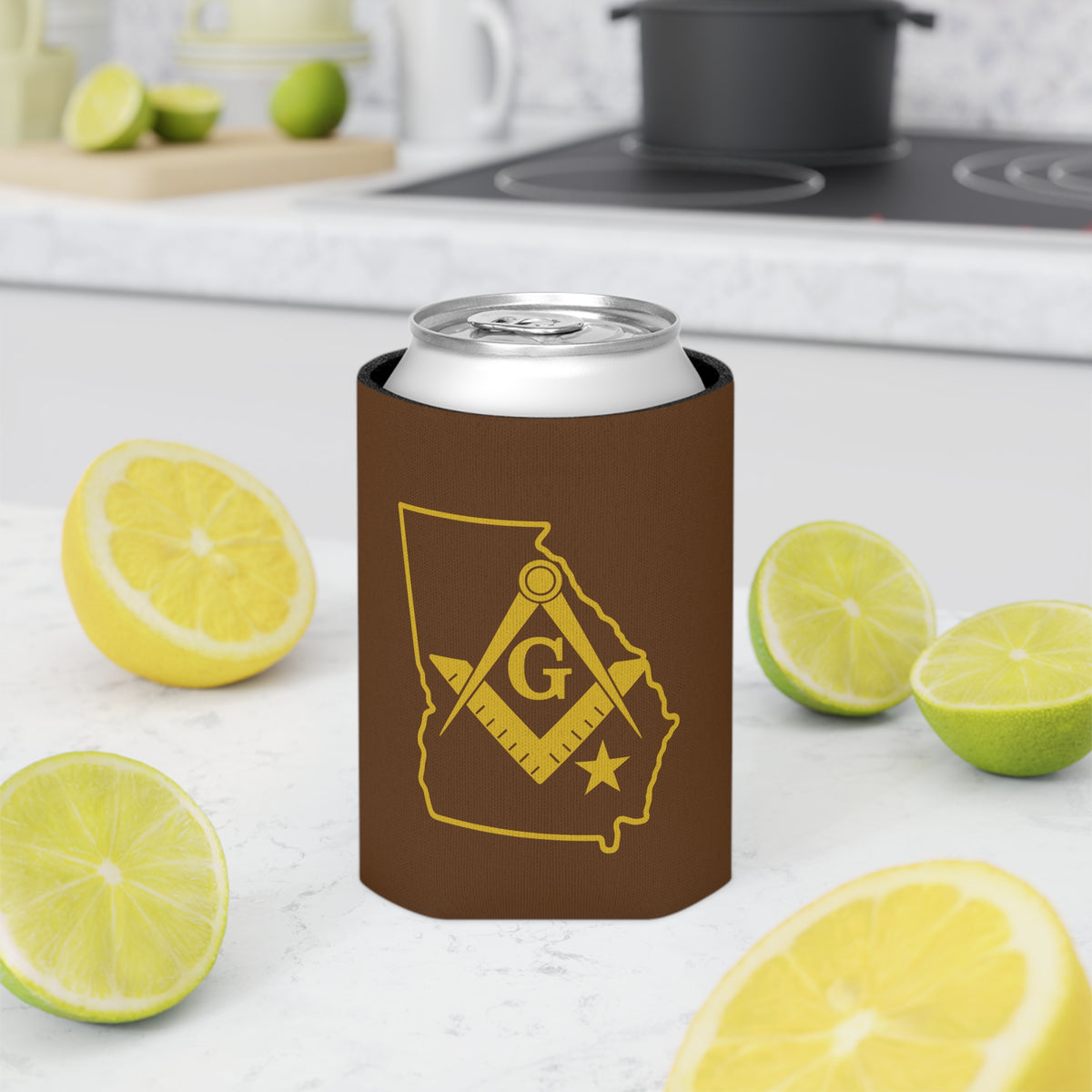 Master Mason Blue Lodge Can Cooler - Georgia Mason Brown Color - Bricks Masons