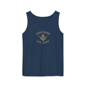 Master Mason Blue Lodge Tank Top - Personalizable Garment-Dyed Square & Compass G - Bricks Masons