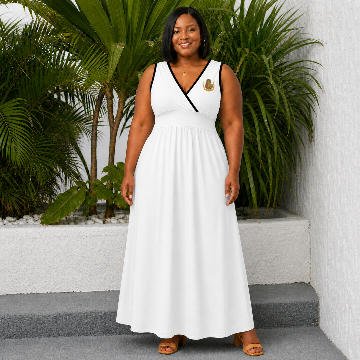 DOI Dress - V Neck Sleeveless with Goddess Emblem - Bricks Masons