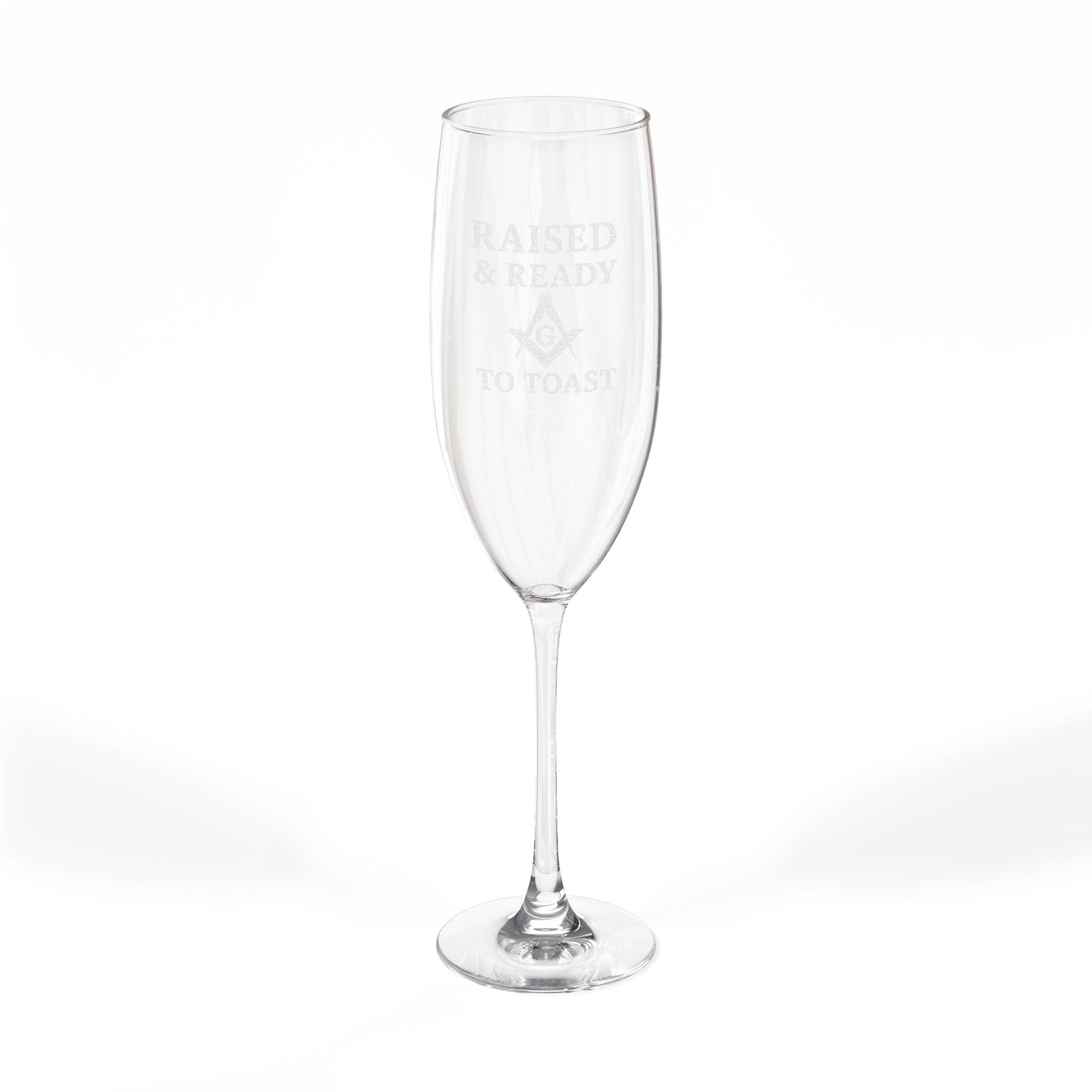 Master Mason Blue Lodge Champagne Flute - Raised and Ready To Toast with S&C G
