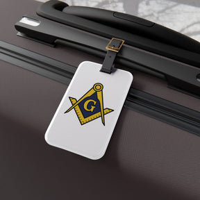 Master Mason Blue Lodge Luggage Tag - White S&C G With Black Leather Strap - Bricks Masons