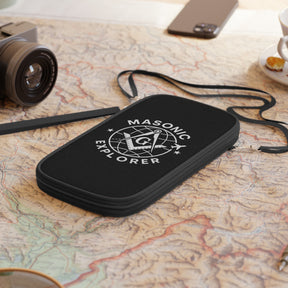 Master Mason Blue Lodge Passport Wallet - Black Masonic Explorer With Shoulder & Wrist Strap - Bricks Masons