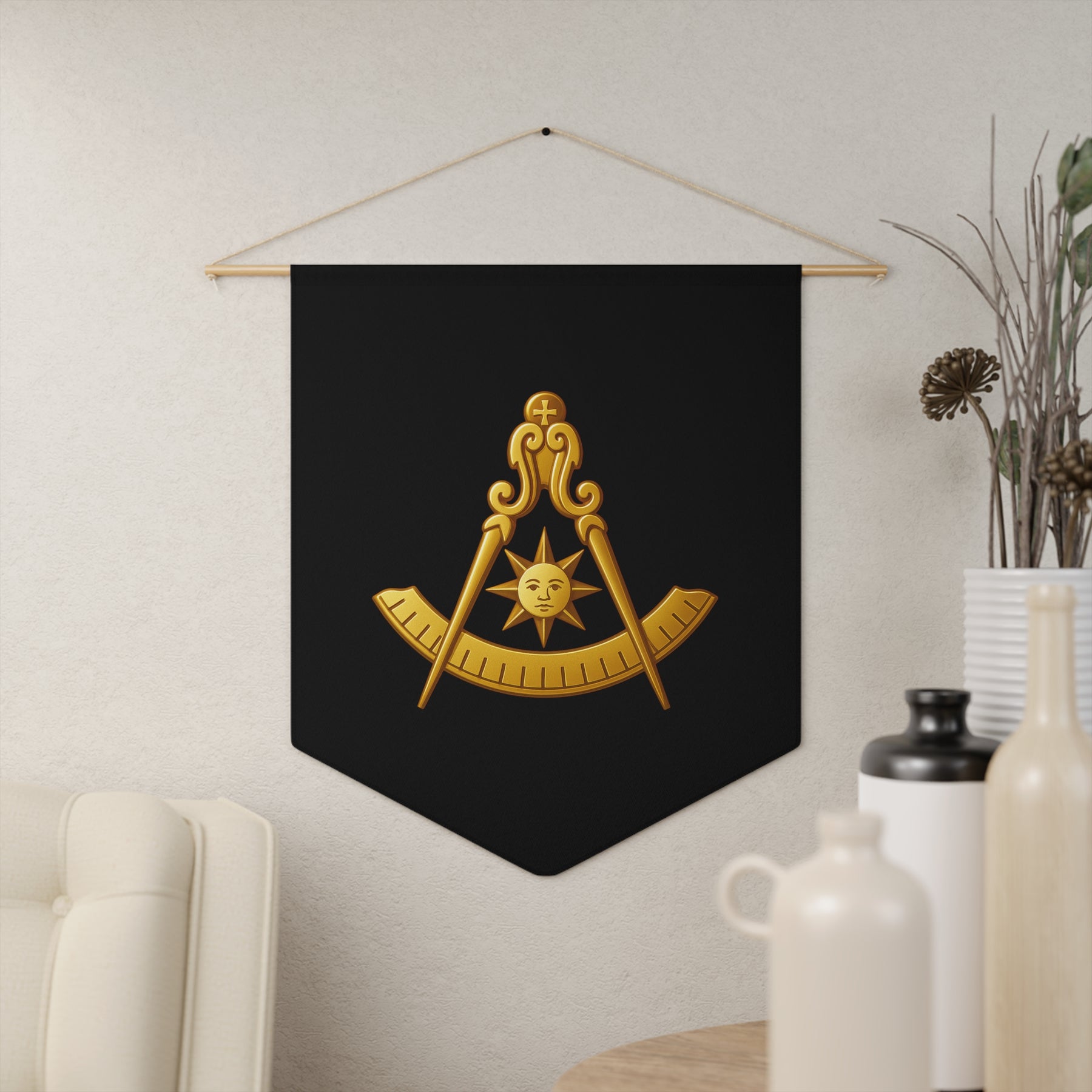 Past Master Blue Lodge Pennant - Quadrant with Sun and Compass Emblem - Bricks Masons
