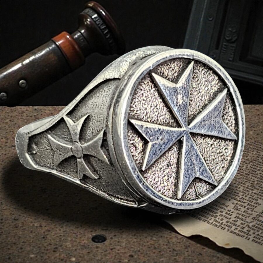 Templar Ring Jerusalem Cross Silver 1.8 Cm 14 Gr Art 771 - Bricks Masons