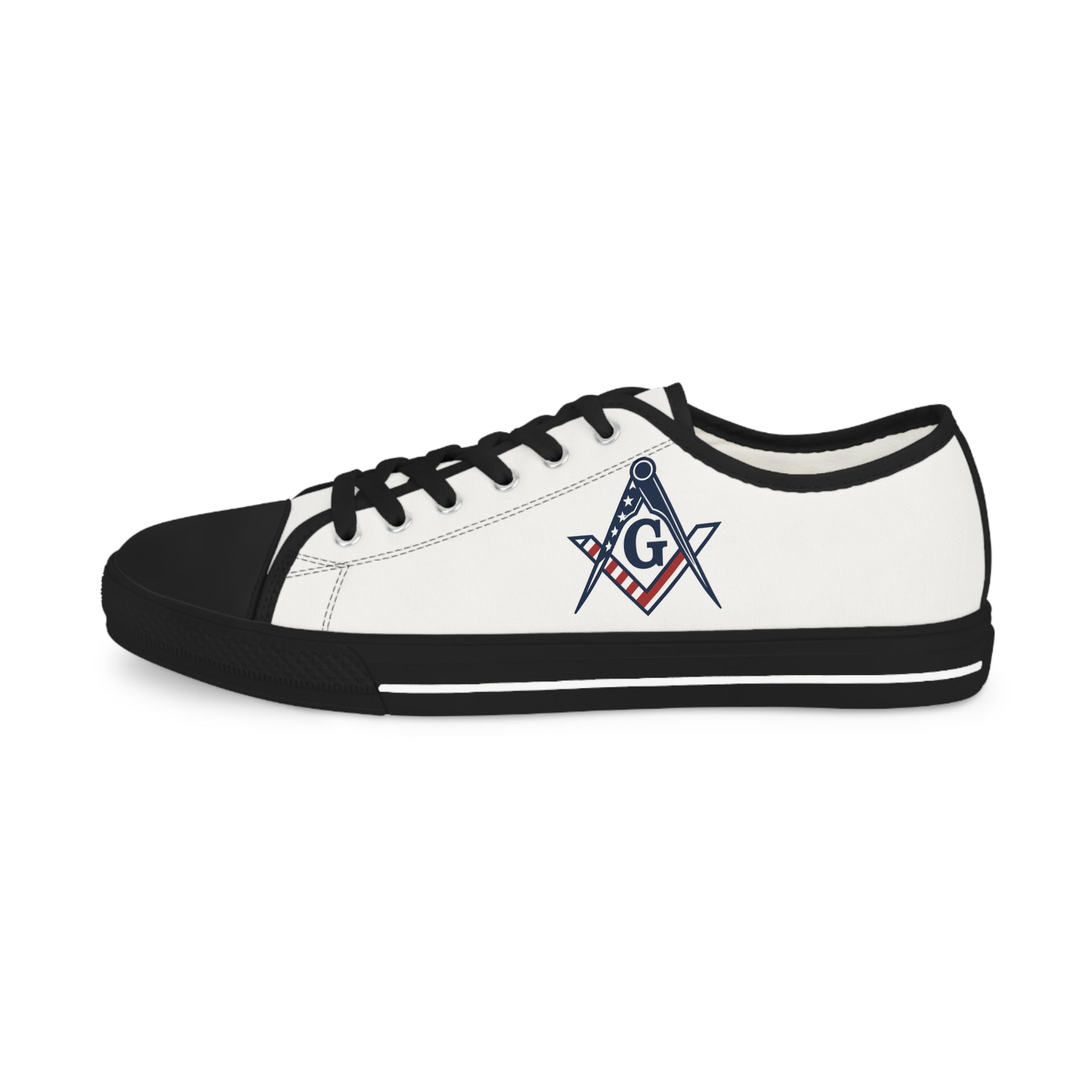 Master Mason Blue Lodge Sneaker - Low Top Sneaker Black & White USA Flag - Bricks Masons