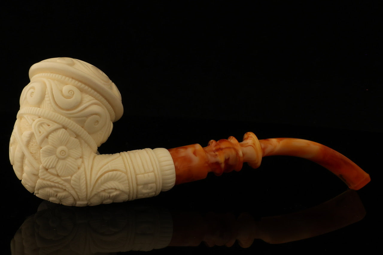 Master Mason Blue Lodge Meerschaum Pipe - Wax Coated With Square & Compass G - Bricks Masons