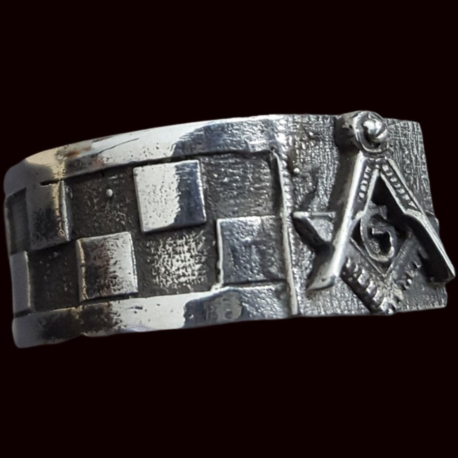 Masonic Floor Ring with Acacia and Compass in Silver Art 82 - Bricks Masons