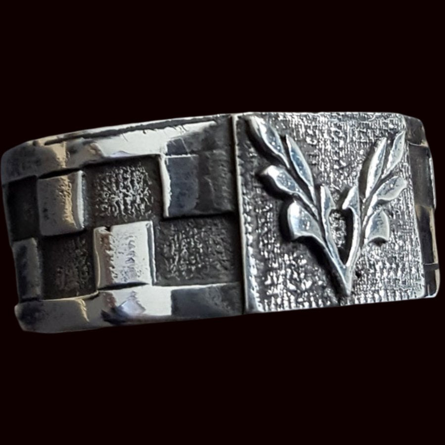Masonic Floor Ring with Acacia and Compass in Silver Art 82 - Bricks Masons
