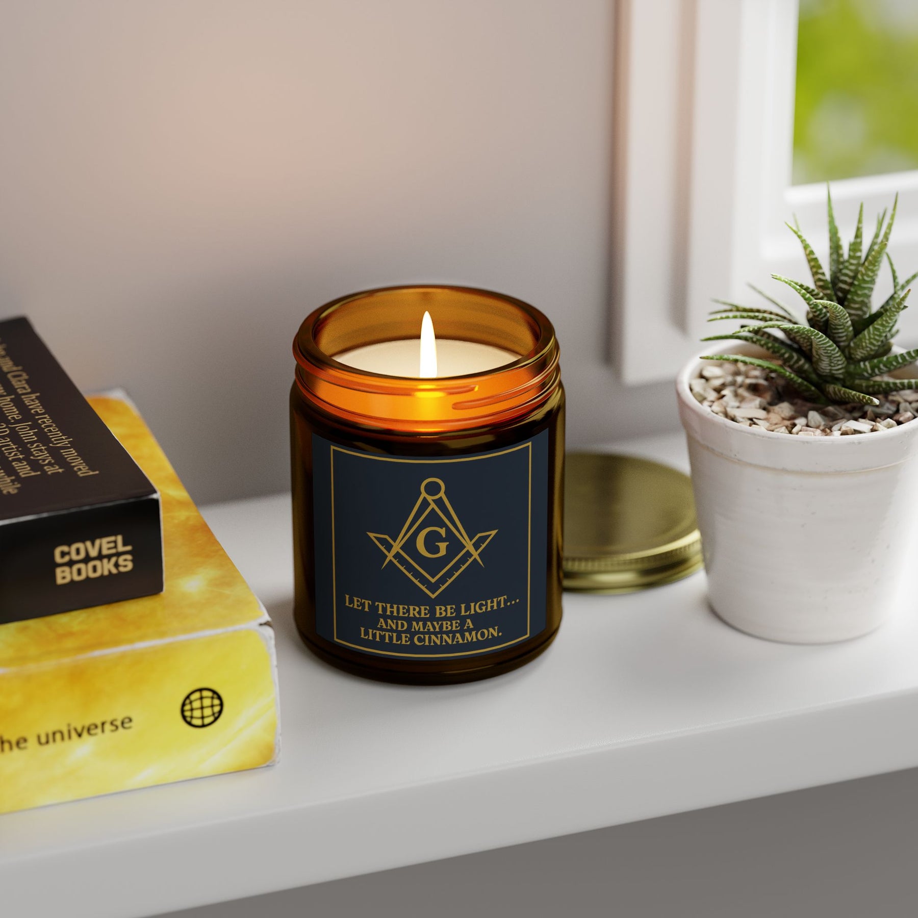 Master Mason Blue Lodge Candle - Let There Be Light Scented Coconut Apricot Wax - Bricks Masons