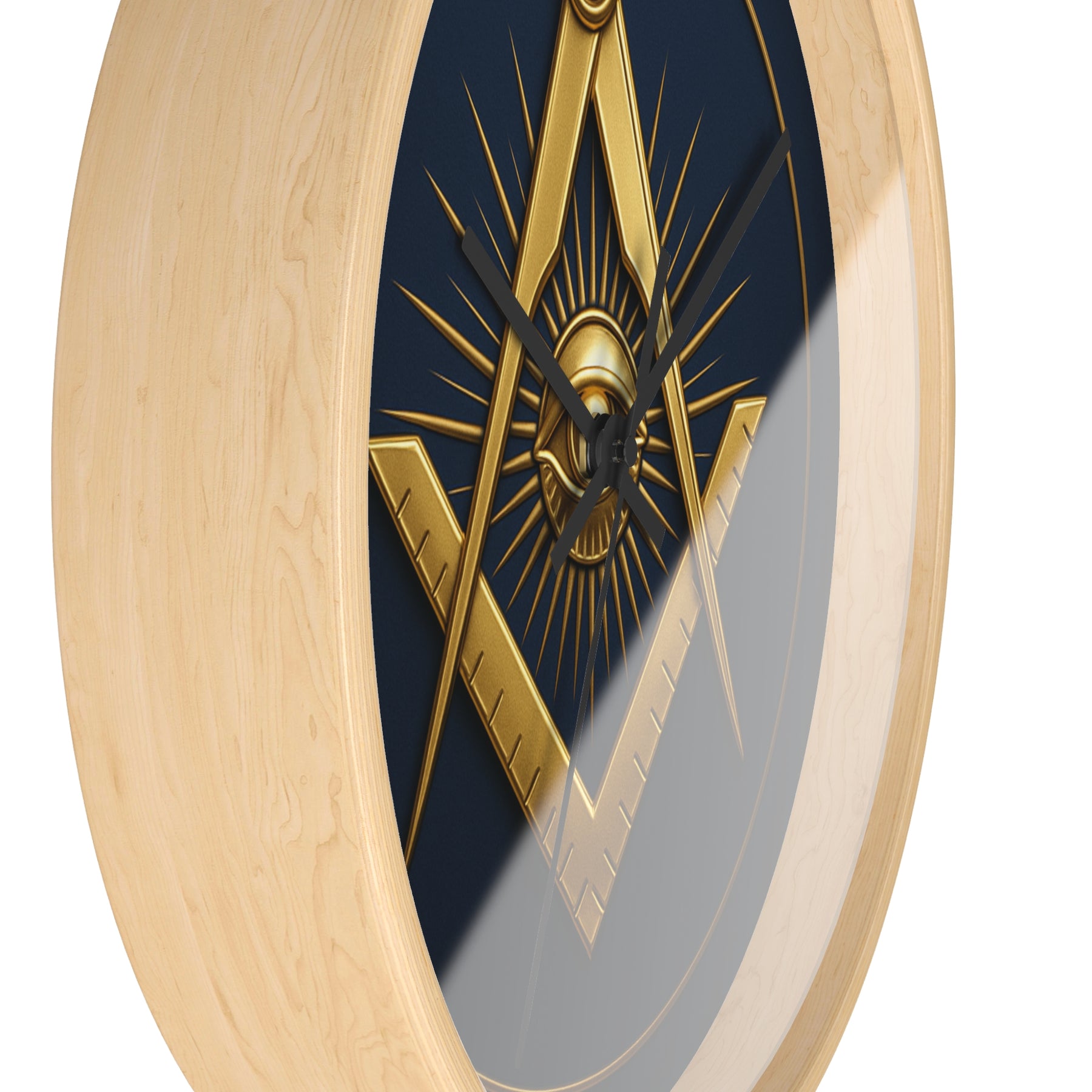 Master Mason Blue Lodge Clock - Wood Frame with Eye Square & Compass Symbol - Bricks Masons