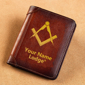 Master Mason Blue Lodge Wallet - Brown Leather - Bricks Masons