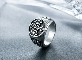 33rd Degree Scottish Rite Ring - Steel Color Titanium Steel Cross - Bricks Masons