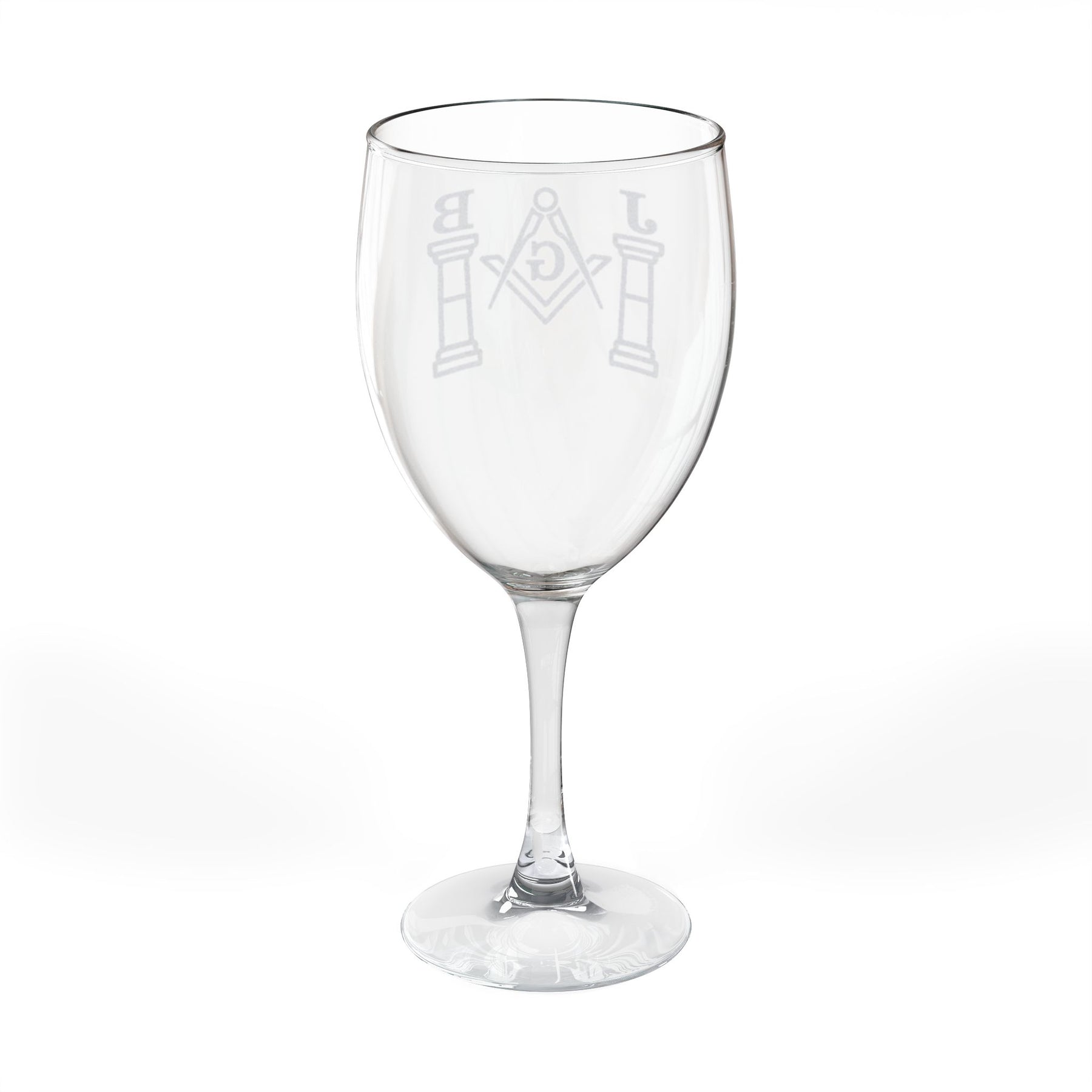 Master Mason Blue Lodge Wine Glass - Square & Compasses with J&B Pillars Emblem - Bricks Masons