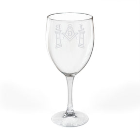 Master Mason Blue Lodge Wine Glass - Square & Compasses with J&B Pillars Emblem - Bricks Masons