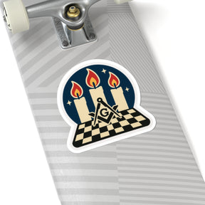 Master Mason Blue Lodge Sticker Decal - Kiss-Cut Three Burning Tapers - Bricks Masons