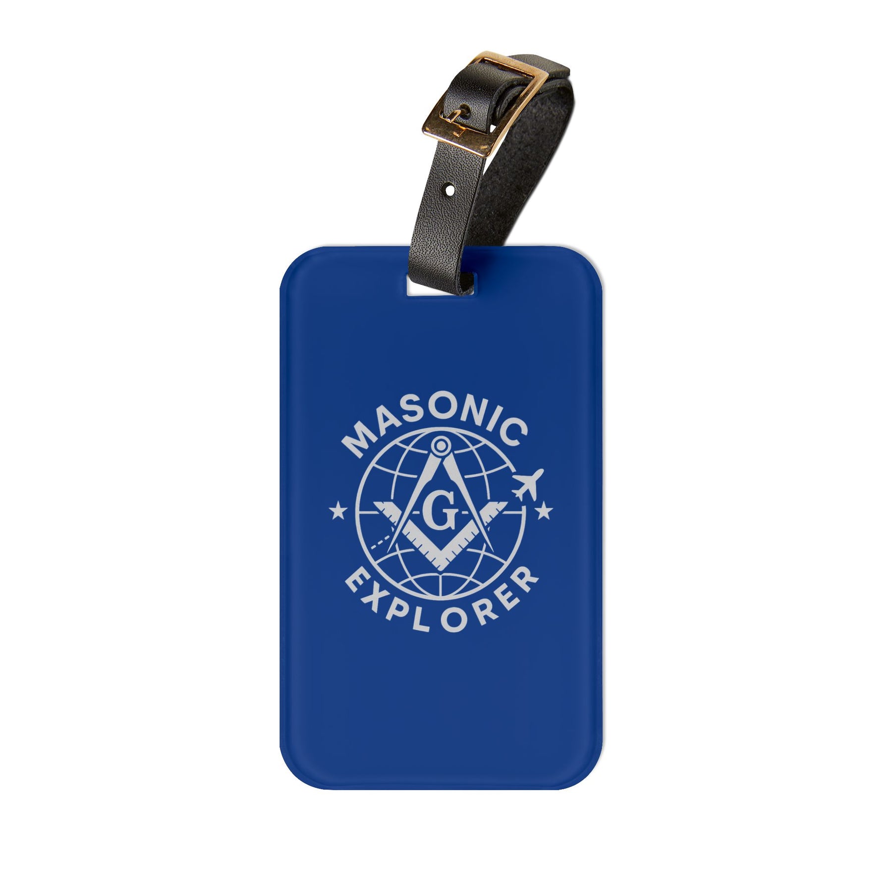 Master Mason Blue Lodge Luggage Tag -  Blue Masonic Explorer With Leather Strap - Bricks Masons