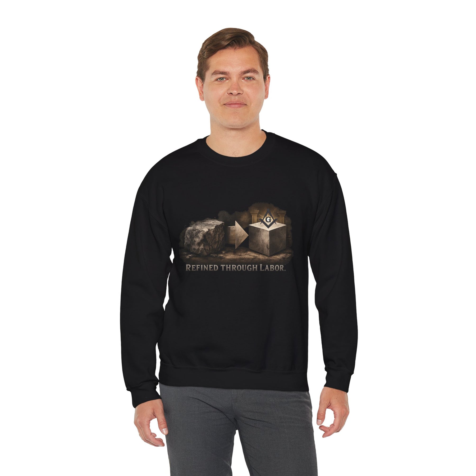 Master Mason Blue Lodge Sweatshirt - Refined Through Labor with Square & Compass G - Bricks Masons