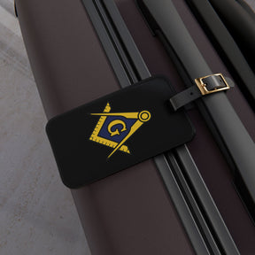 Master Mason Blue Lodge Luggage Tag - Black S&C G With Black Leather Strap - Bricks Masons