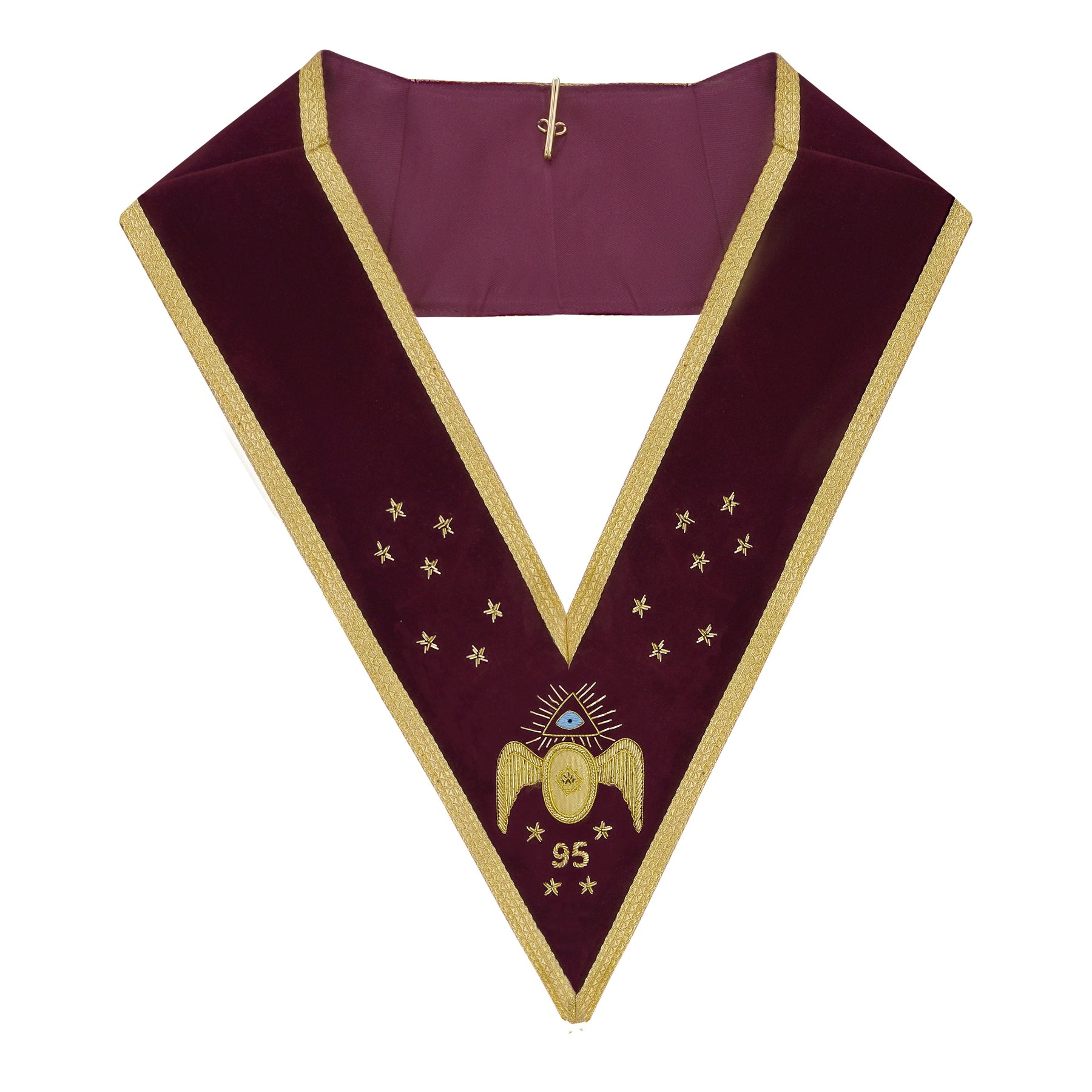 95th Degree Memphis Misraim Collar - Burgundy Velvet With Gold Braid - Bricks Masons