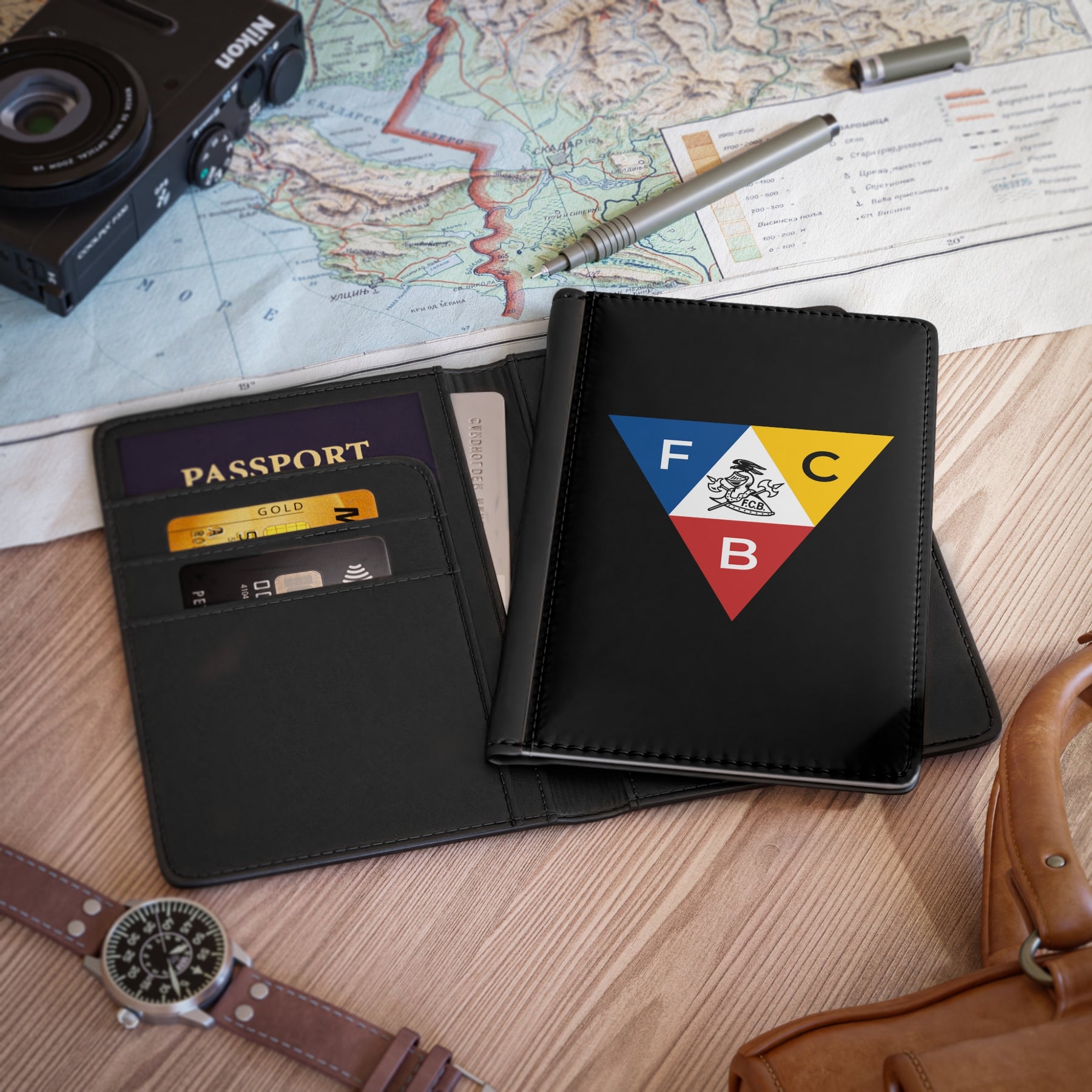 Knights of Pythias Passport Cover - Black PU Leather With Inner Compartments - Bricks Masons