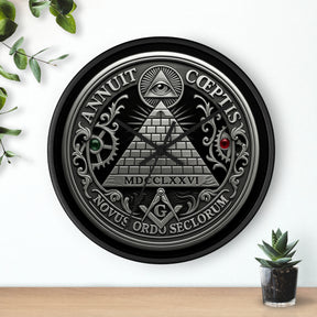 Master Mason Blue Lodge Clock - S&C with Pyramid & All Seeing Eye Latin Motto - Bricks Masons
