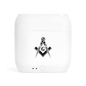 Master Mason Blue Lodge Earbud - White with Square & Compass G