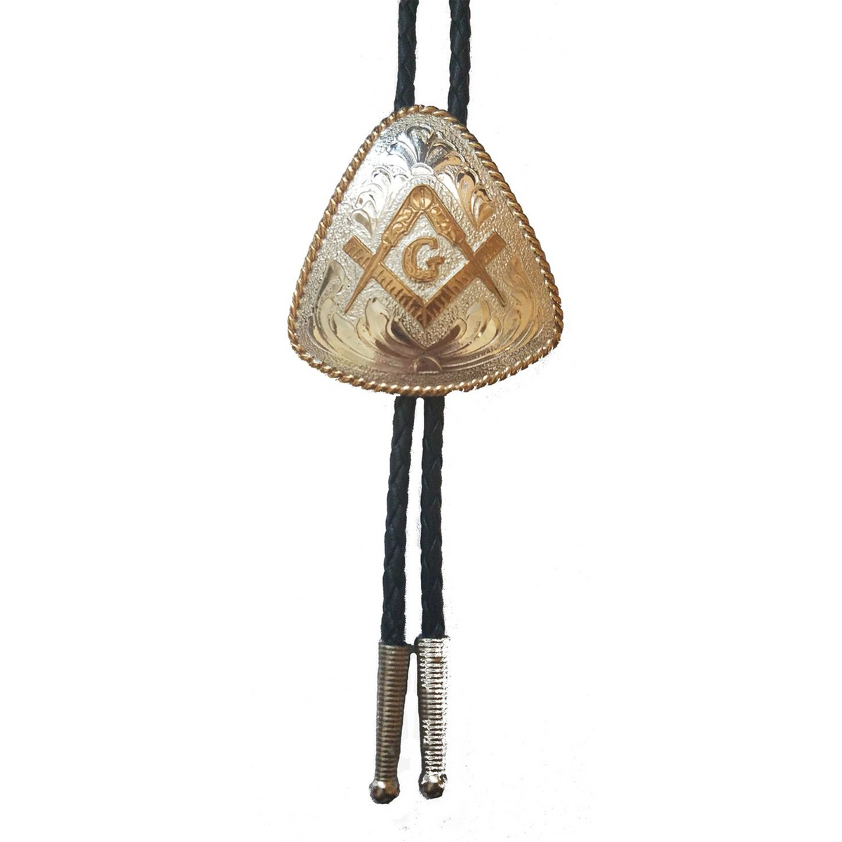 Master Mason Blue Lodge Bolo Tie -Sterling Silver Plated Square & Compass - Bricks Masons