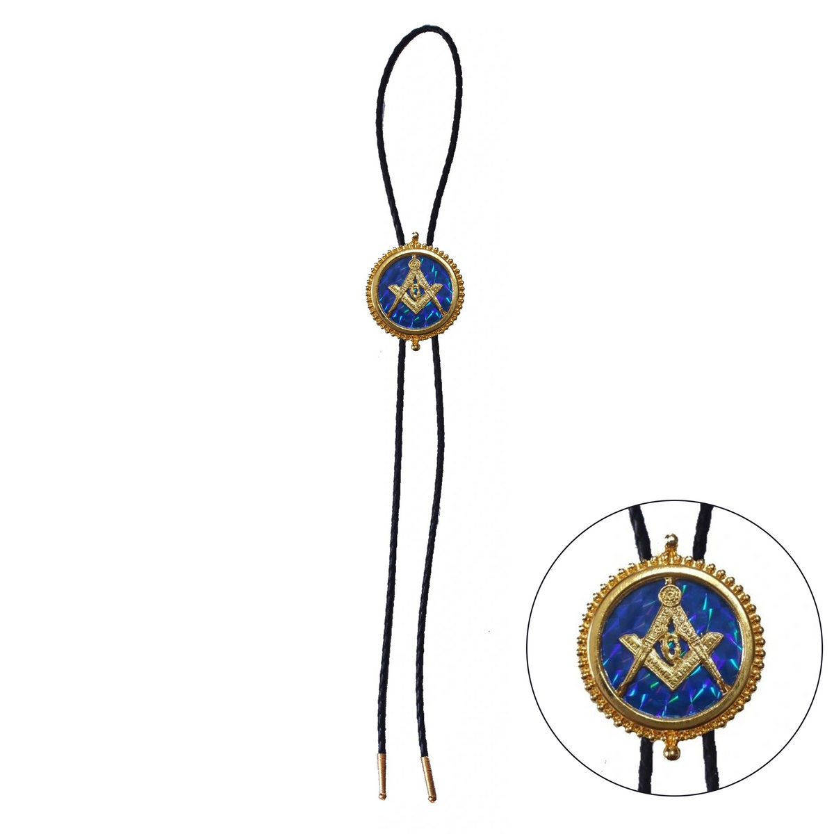 Master Mason Blue Lodge Bolo Tie and Buckle Set - Blue Raised Square & Compass - Bricks Masons