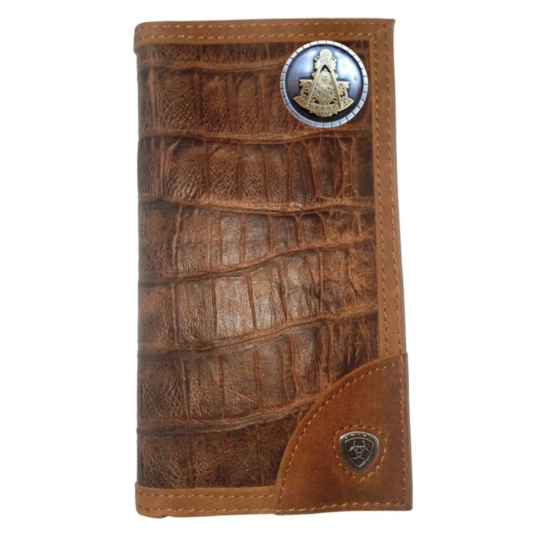 Past Master Blue Lodge Wallet - Ariat Long Gator Print Leather - Bricks Masons
