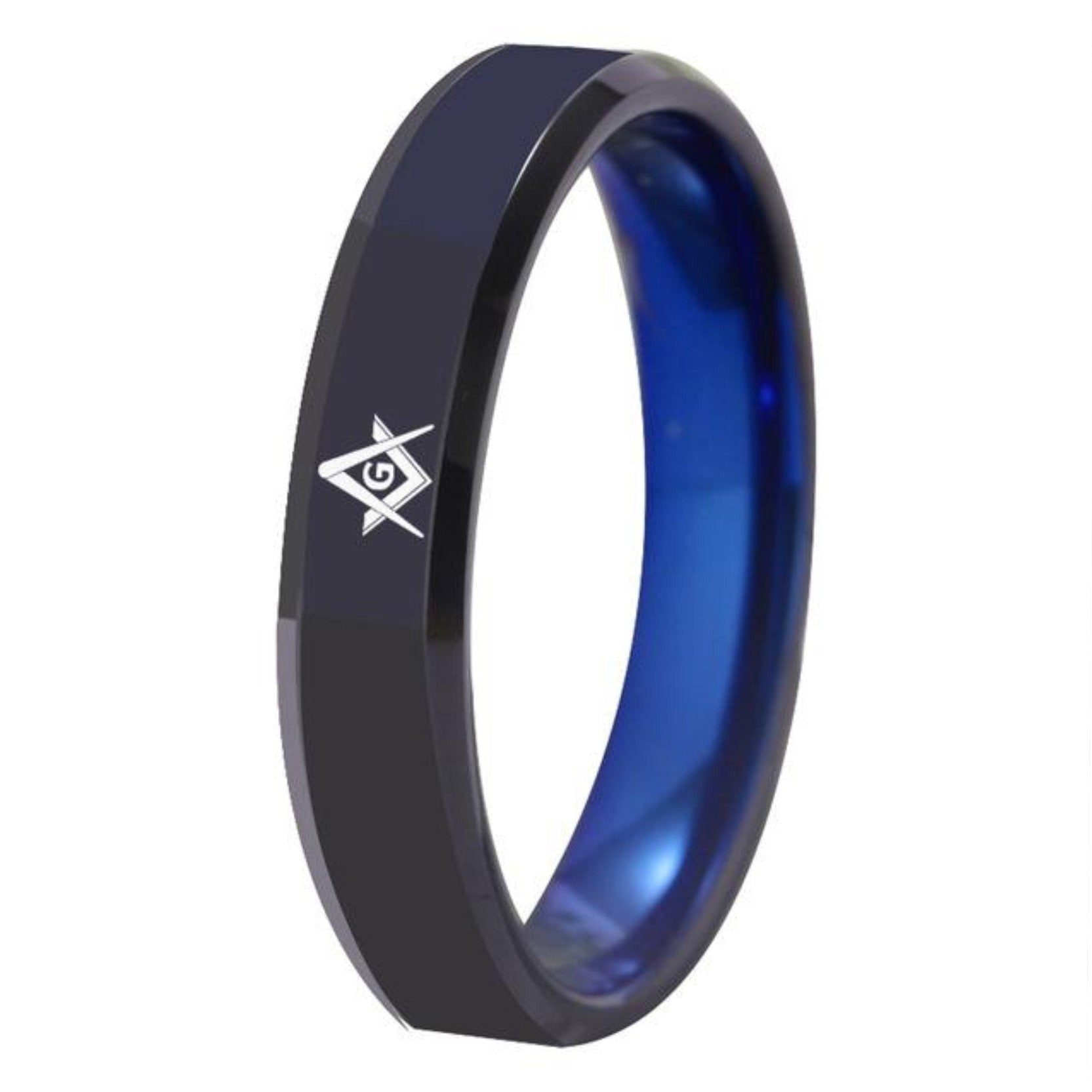 Master Mason Blue Lodge Ring - Black With Blue Tungsten Personalizable