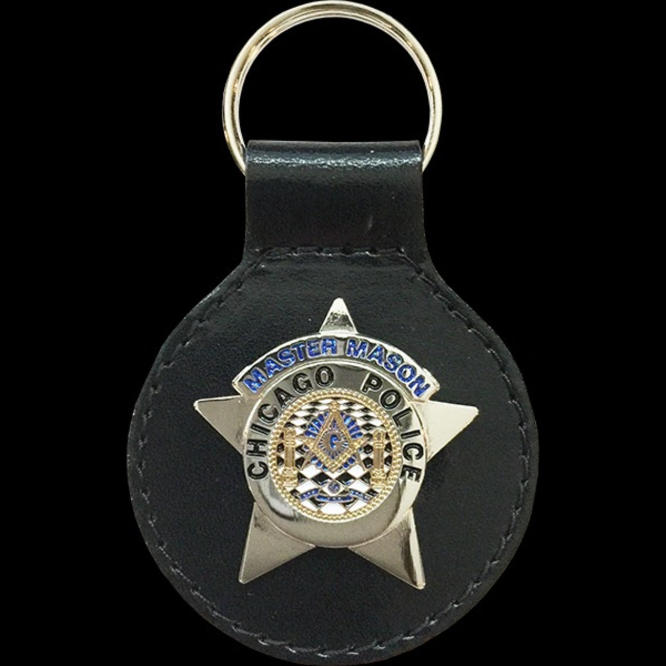 Master Mason Blue Lodge Keychain - Black Leather Chicago Police - Bricks Masons