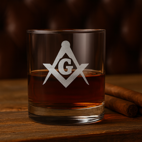 Master Mason Blue Lodge Whiskey Glass - Square & Compasses with G - Bricks Masons