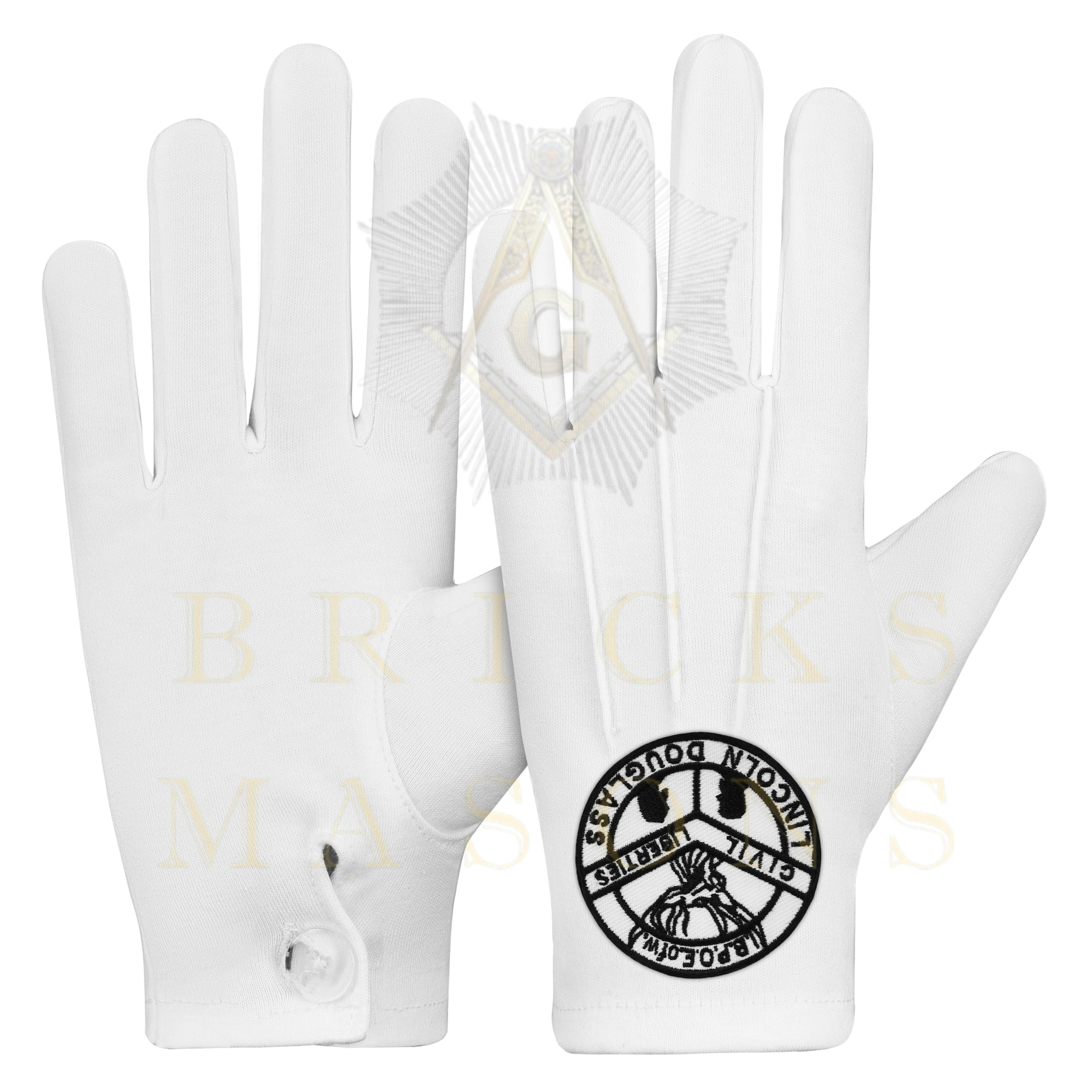 Elks of the World Gloves - White Cotton Civil Liberties - Bricks Masons