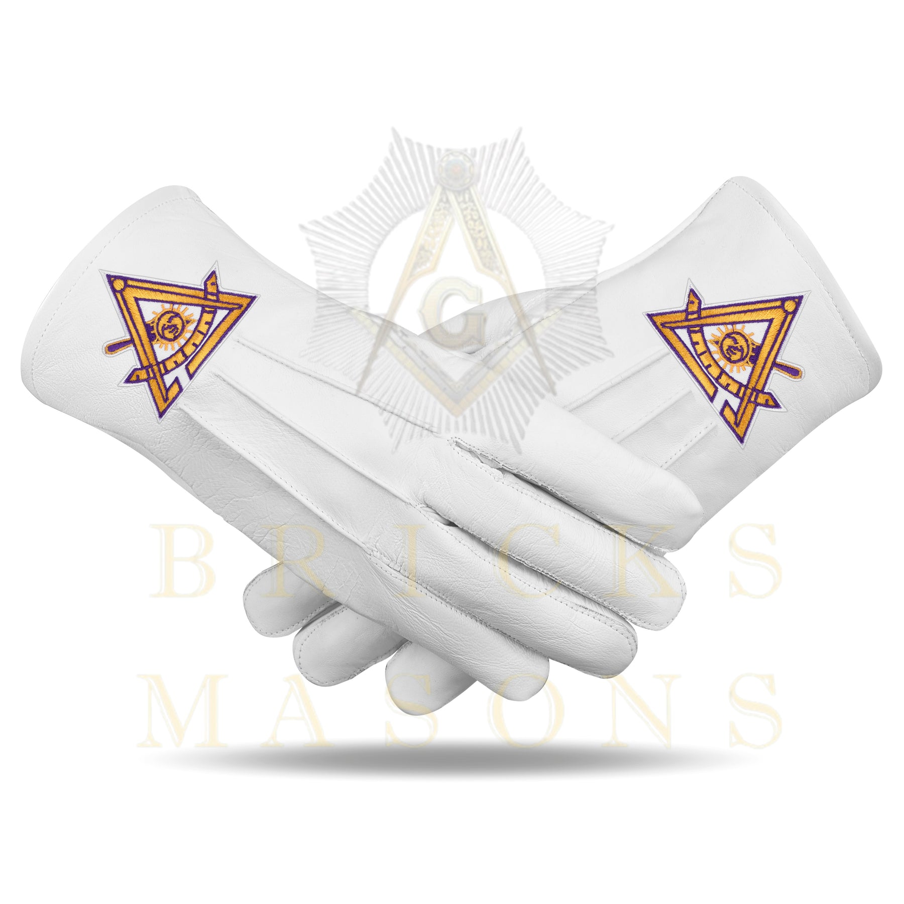 Past Thrice Illustrious Master Council Gloves - White Leather - Bricks Masons
