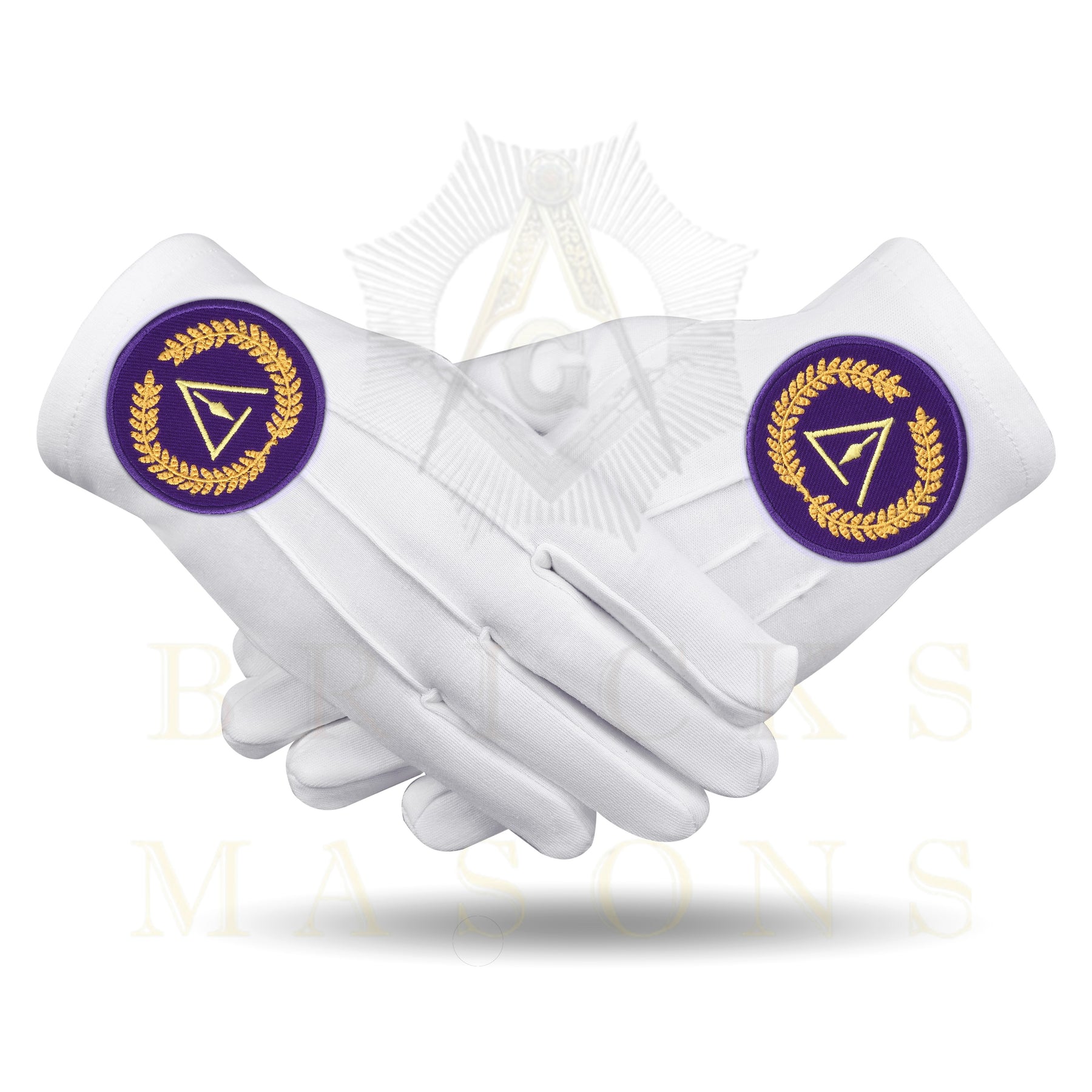 Grand Council Gloves - White Cotton With Purple Patch - Bricks Masons