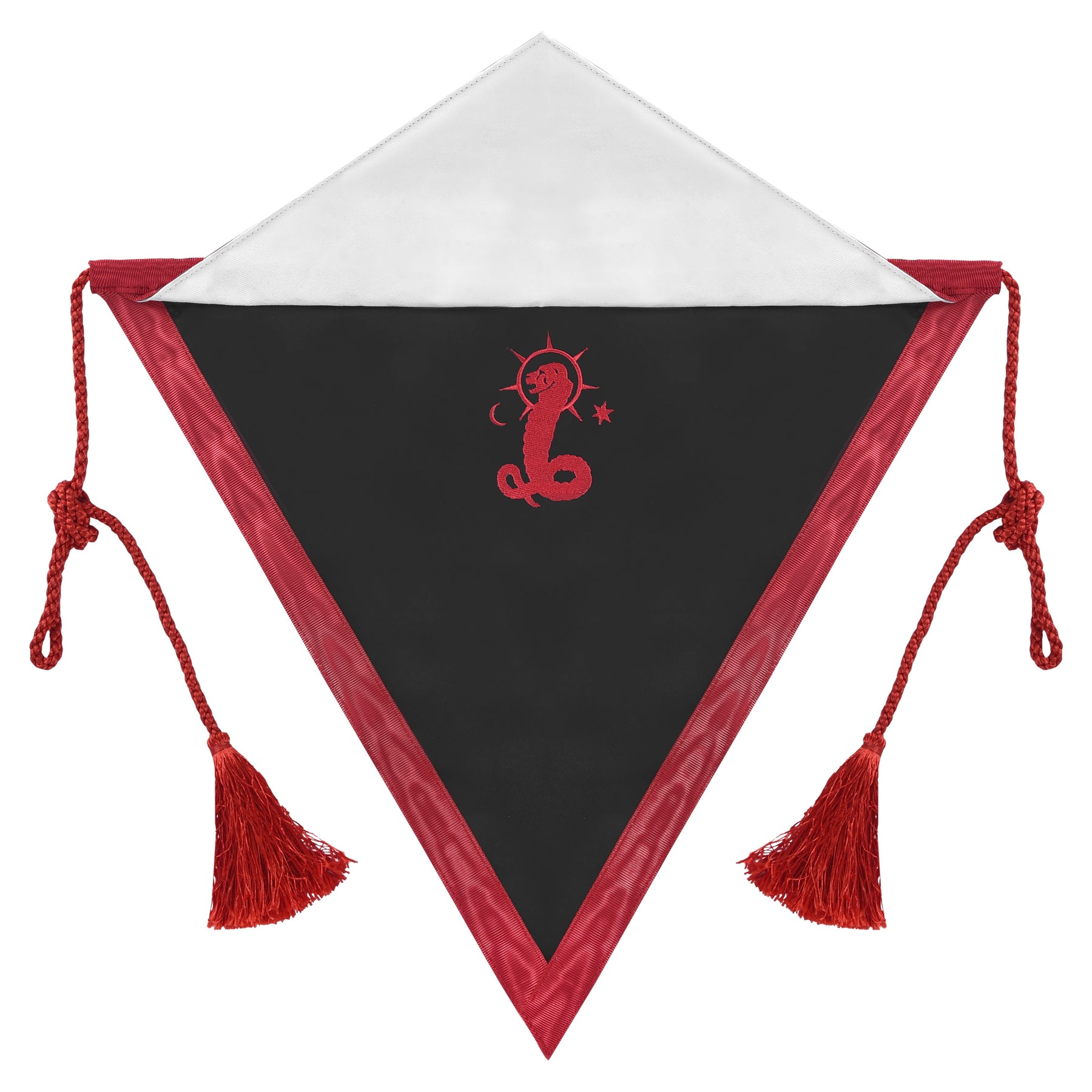 Scottish Rite Apron - Triangular Black Hand Embroidery With Red Ribbon & Tassels