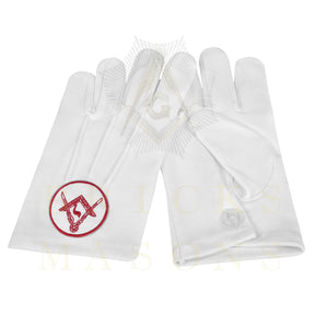 14th Degree Scottish Rite Gloves - White Cotton Central Jurisdiction - Bricks Masons