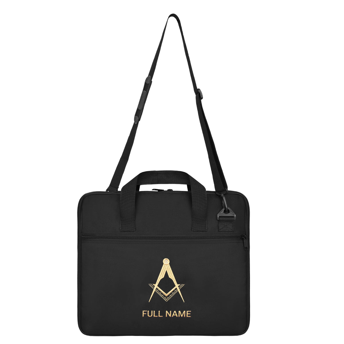 Master Mason Blue Lodge Apron Case - Black Cordura With Gold Embroidered Square & Compass - Bricks Masons