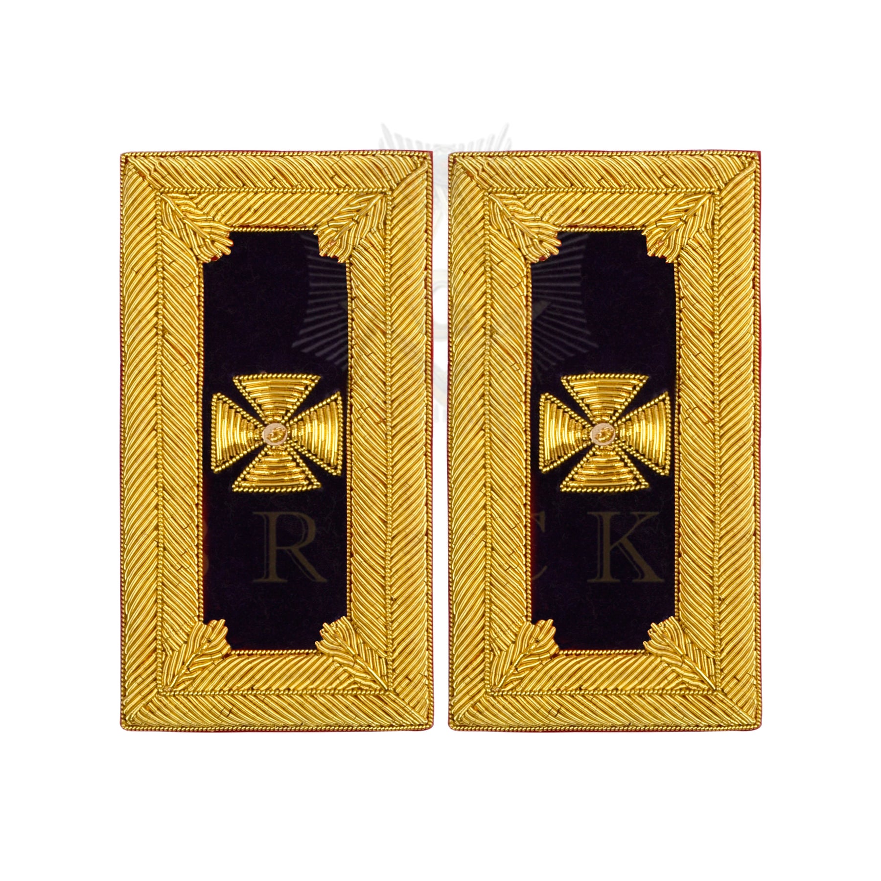 Past Grand Commander Knights Templar Frock Coat Shoulder Board - Gold & Black Bullion Embroidery - Bricks Masons