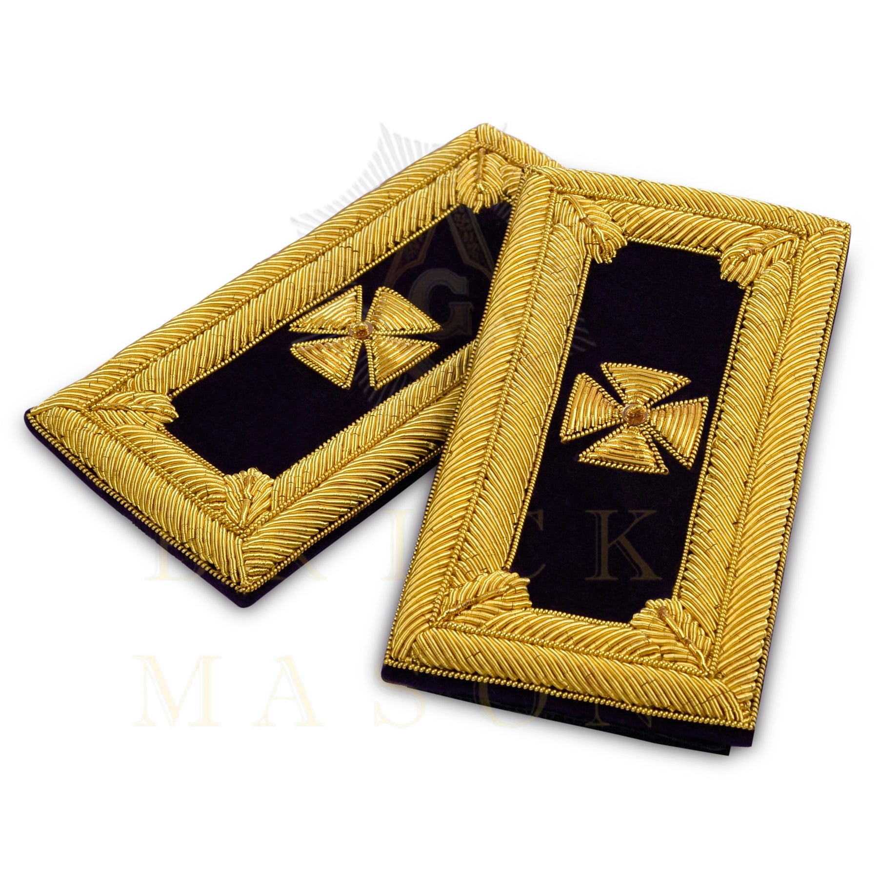 Past Grand Commander Knights Templar Frock Coat Shoulder Board - Gold & Black Bullion Embroidery - Bricks Masons