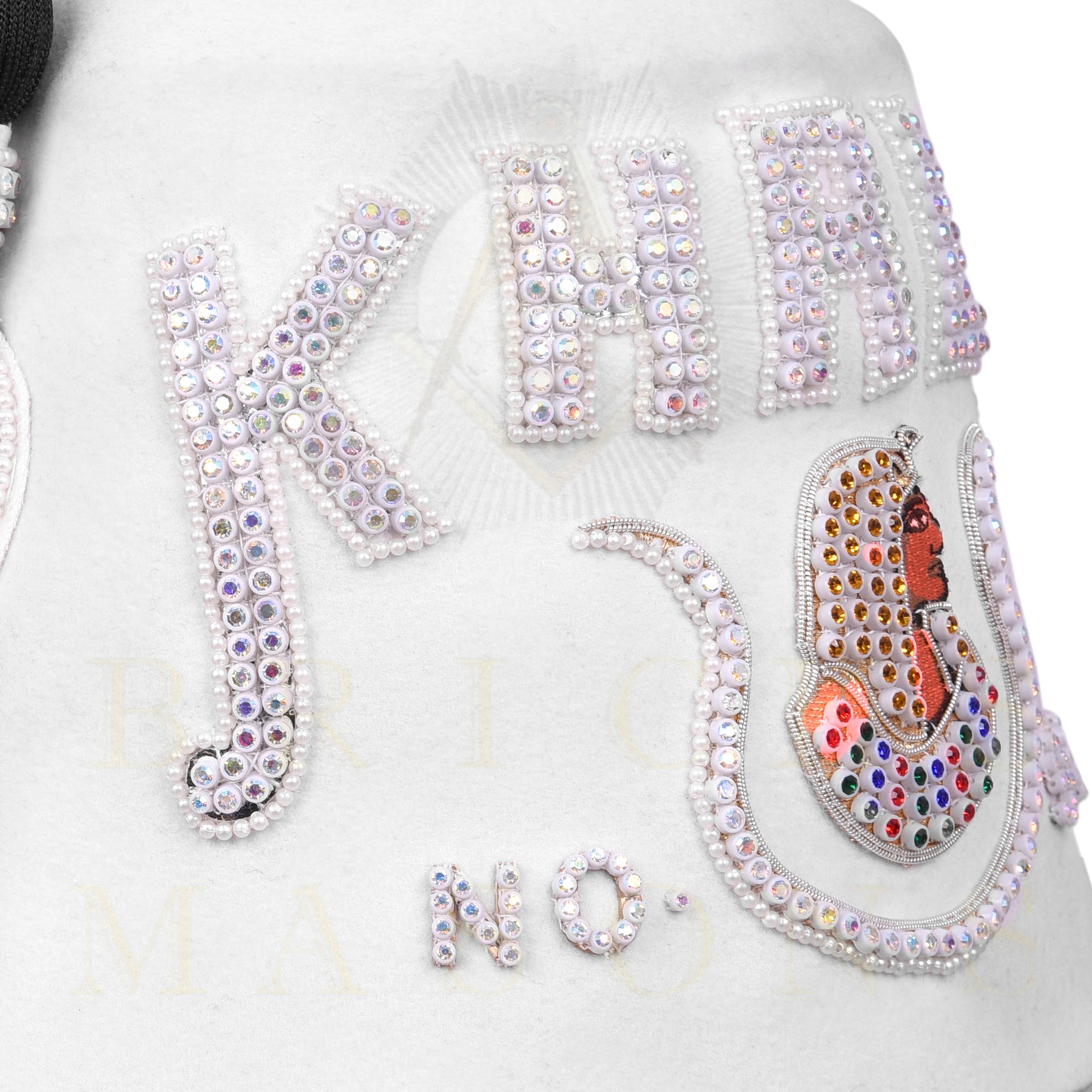 DOI Fez Hat - Pure White With Rhinestones (2 Rows as pictured) - Bricks Masons