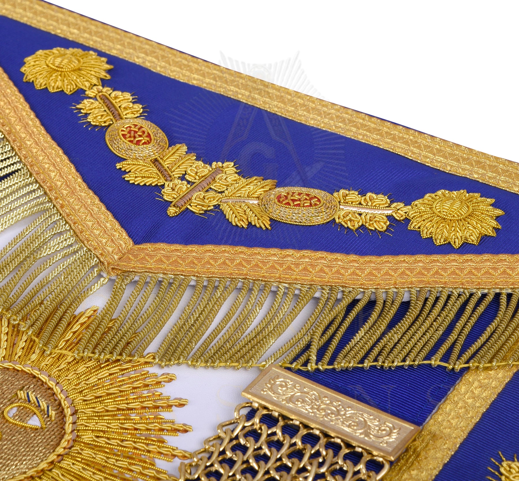 Past Grand Master Blue Lodge Apron - Quality A+ Gold & Blue Hand Embroidery - Bricks Masons