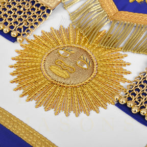Past Grand Master Blue Lodge Apron - Quality A+ Gold & Blue Hand Embroidery - Bricks Masons