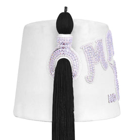 DOI PHA Fez Hat - Pure White With Rhinestones (2 Rows as pictured) - Bricks Masons