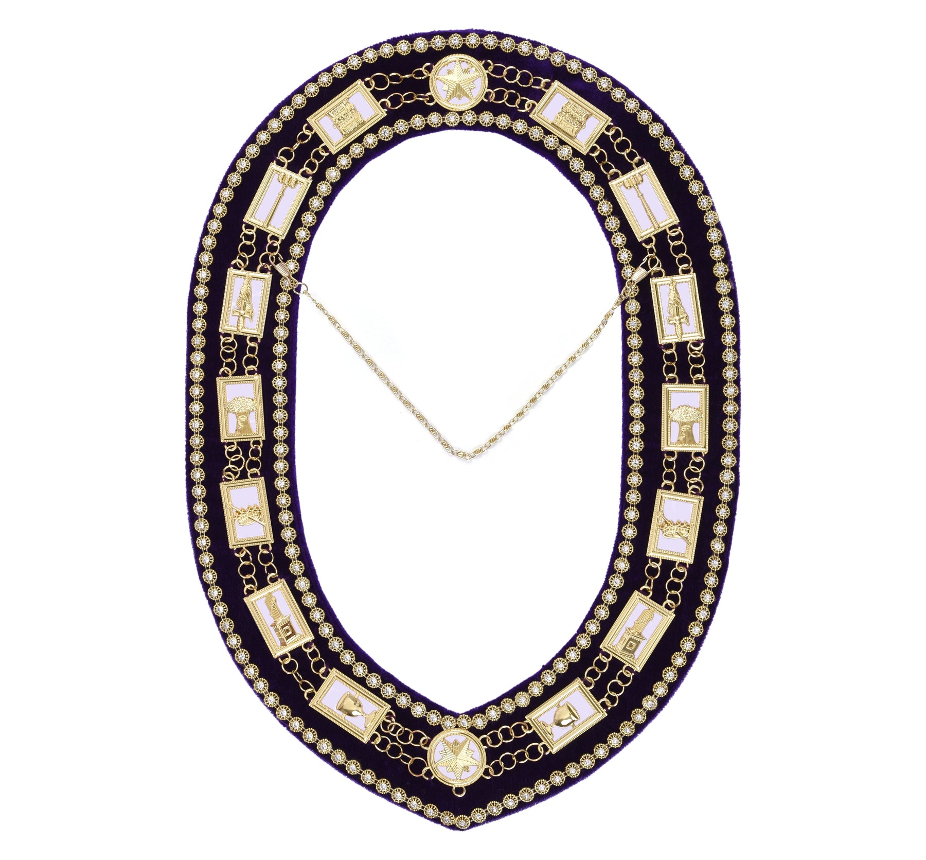 OES Chain Collar - Purple Velvet Backing and Rhinestones - Bricks Masons