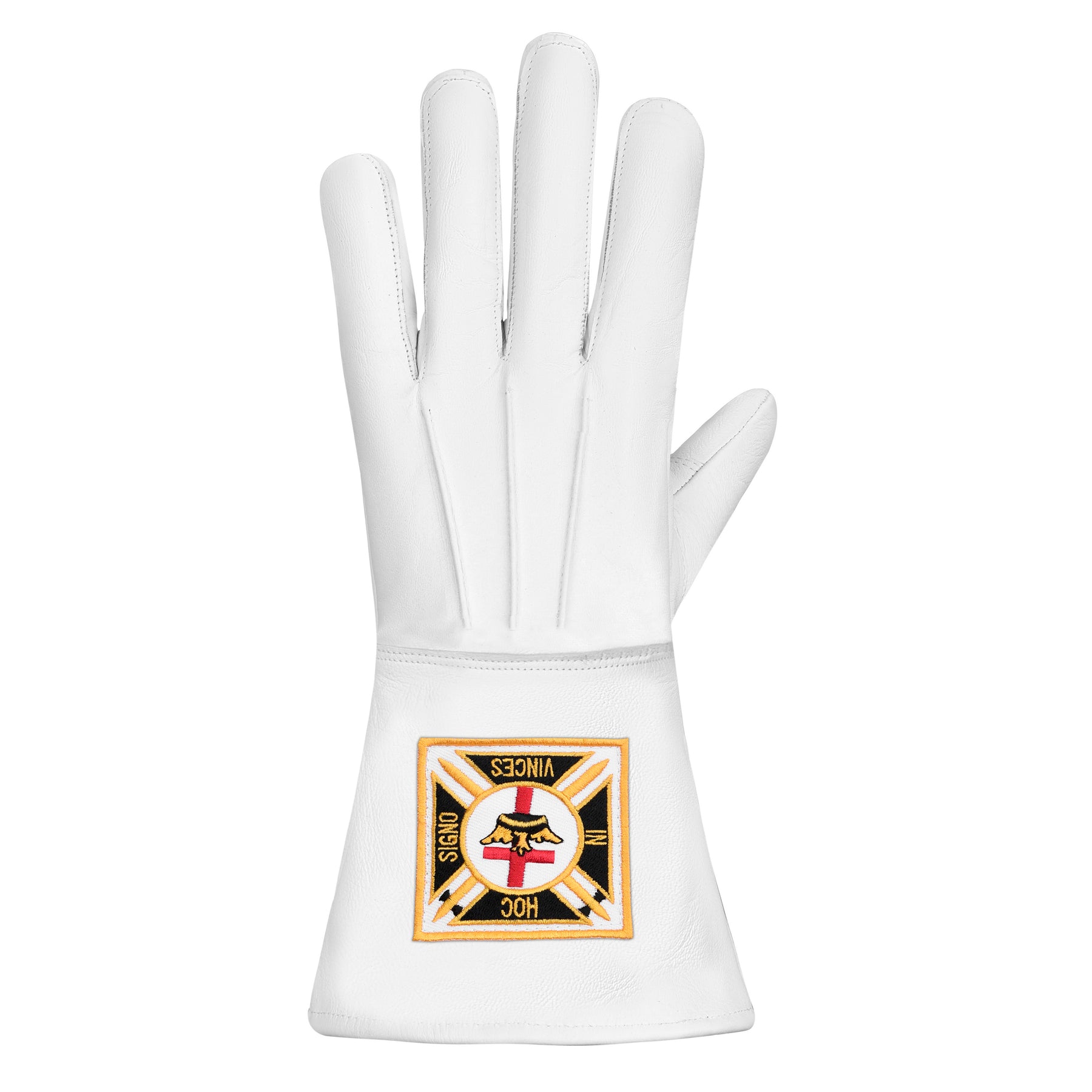 Past Commander Knights Templar Gauntlet - Leather Machine Embroidery Red & Gold Cross - Bricks Masons