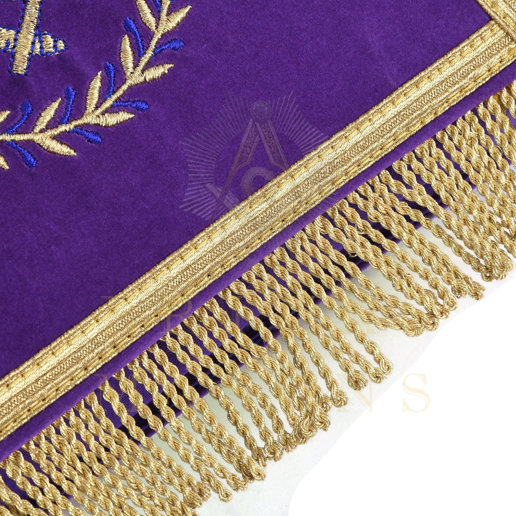 Past Master Blue Lodge Cuff - Velvet Machine Embroidery With Gold Fringe - Bricks Masons