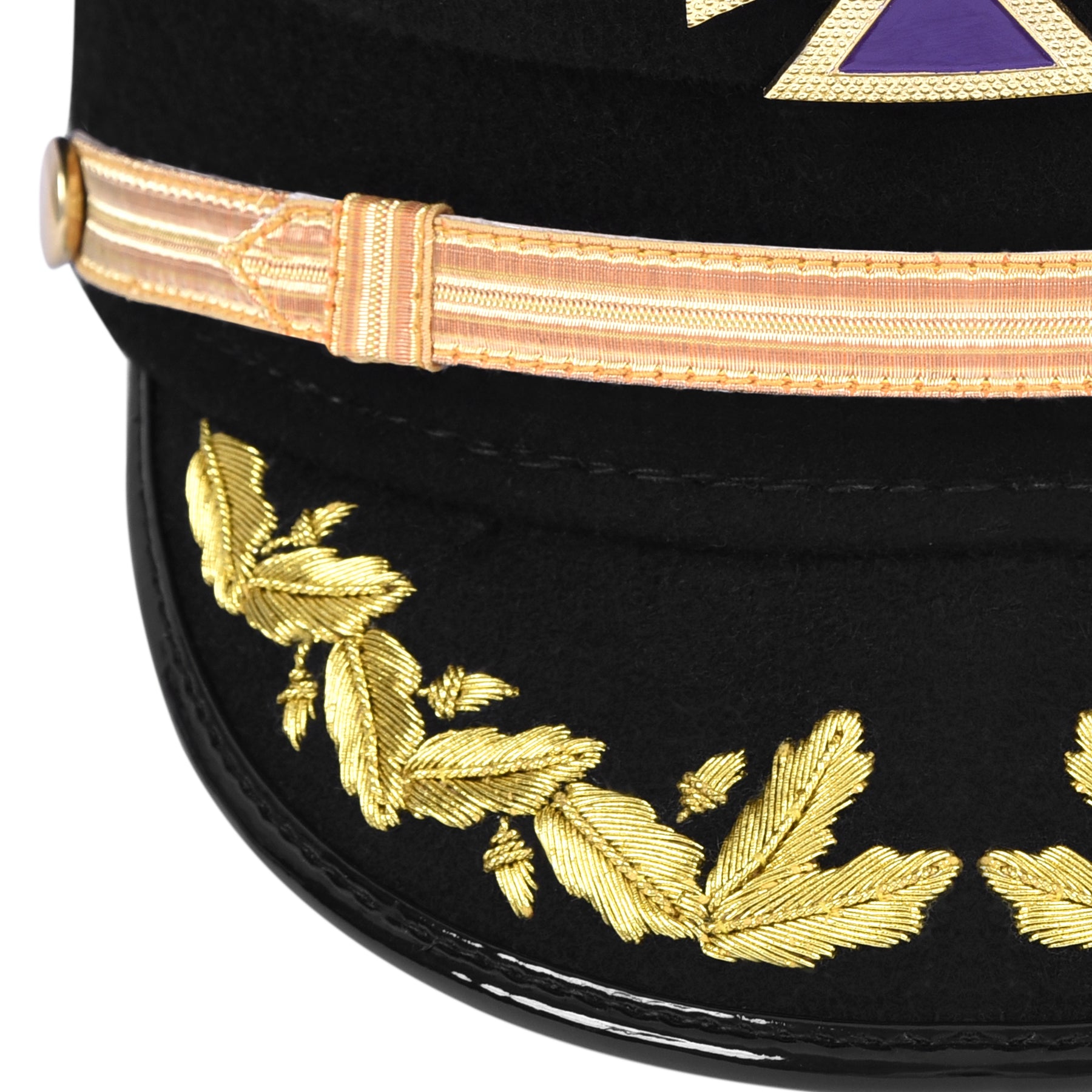 Knights Templar Commandery Fatigue Cap - Purple Metal Cross With Braid & Vinework (Gold/Silver - Bricks Masons