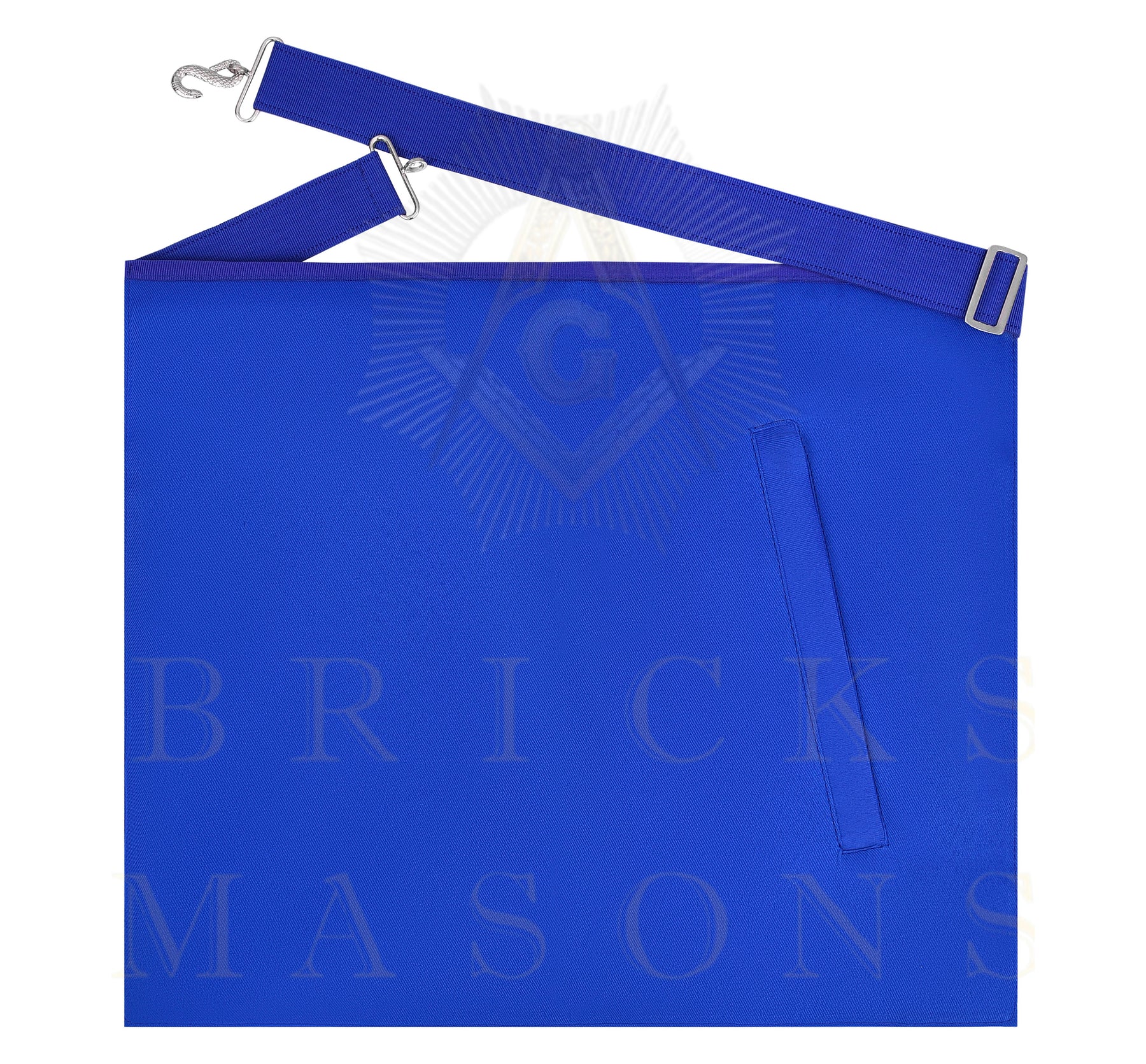 Sentinel Blue Lodge Officer Apron - Blue Ribbon With Machine Embroidery Customizable Flap - Bricks Masons
